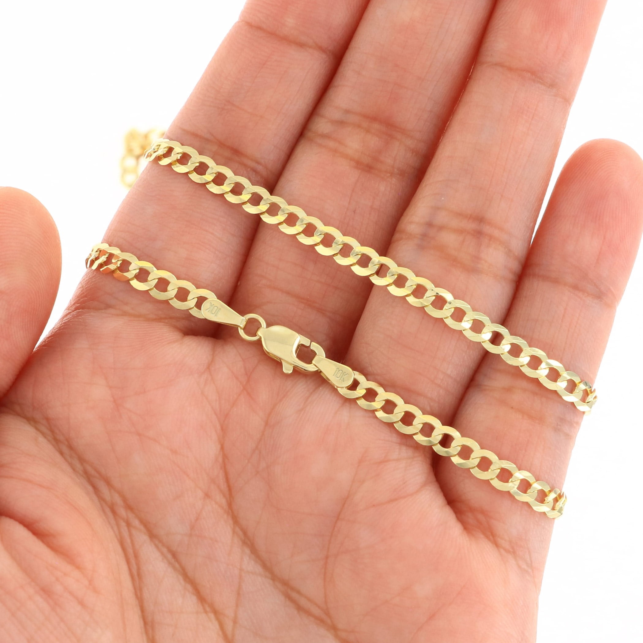 Nuragold 10k Real Yellow Gold Solid Cuban Curb Link 4mm Chain Bracelet (7"-9") Italian Jewelry for Men & Women