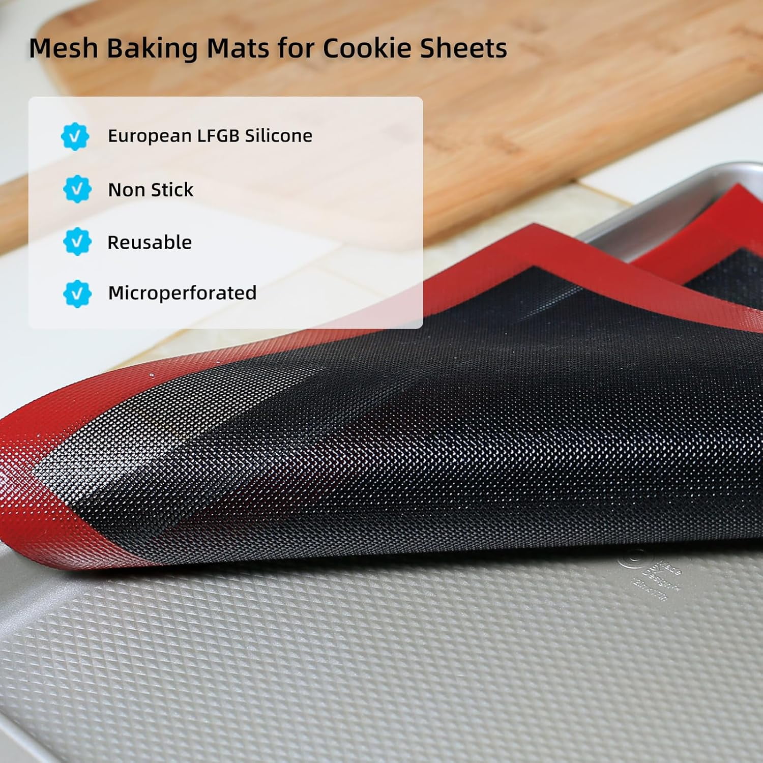 Silicone Baking Mat with Microperforated, 2 PCS Perforated Mats/Oven Liners for 13" x 18" Half Sheet Pan, Reusable Air Mesh Cookie/Eclair/Bread/Pizza/Pastry