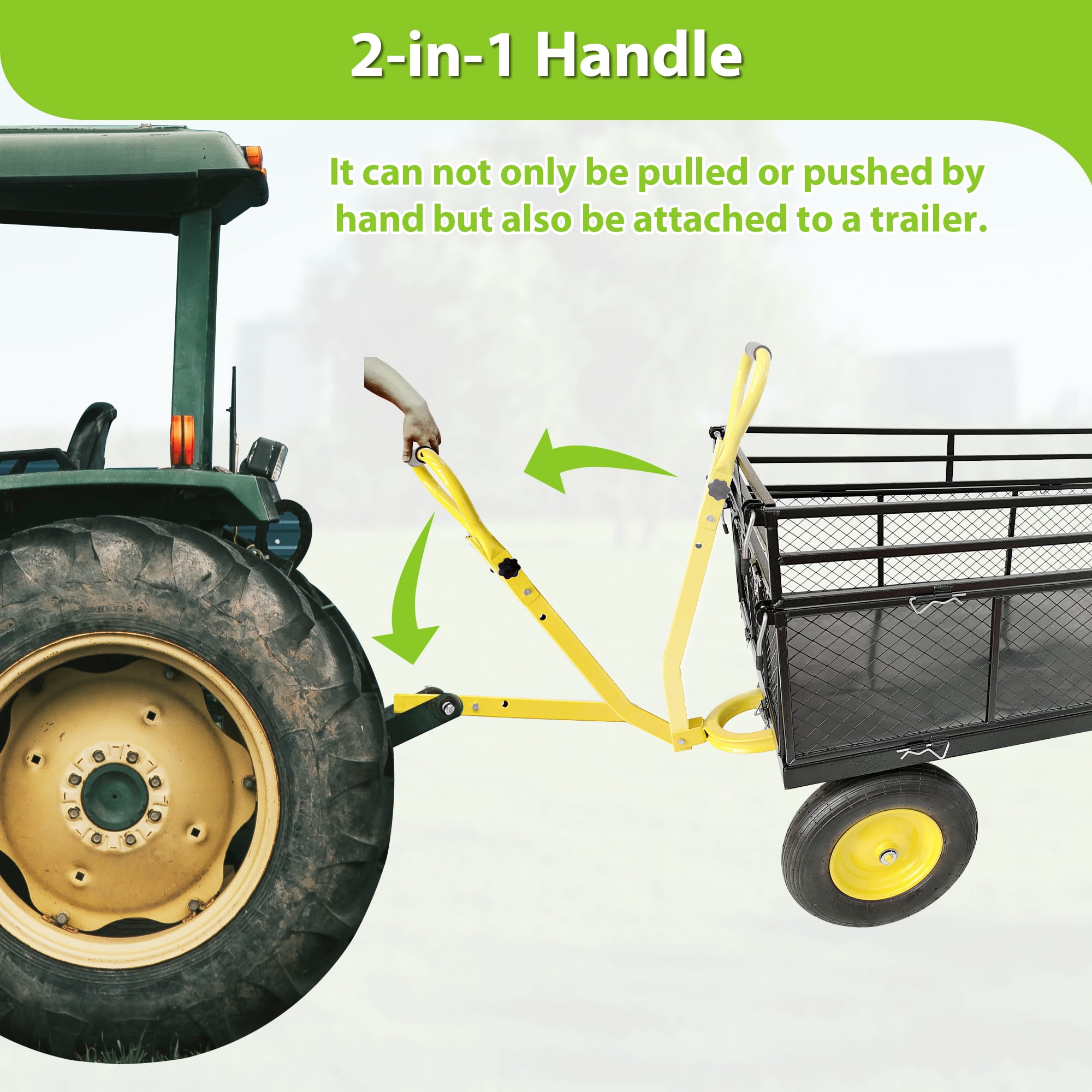 Heavy Duty Steel Garden Cart, 1400 lbs Capacity Utility Wagon, Removable Mesh Sides Convertible to Flatbed, 2-in-1 Handle & 16" Rubber Tires for Garden Farm Yard