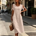 thumbnail image 5 of Dvprdro Crewneck Short Sleeve Cotton Linen Midi Dress for Women Side Pockets Loose A Line Summer Vacation Casual Solid, 5 of 7