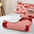 thumbnail image 4 of Manfei Cute Bowknot Cat Twin Quilt Set, Cartoon Fish Twin Coverlet Set, Pink Red, 2-Piece, 1 Bedspread and 1 Pillowcase, 4 of 7