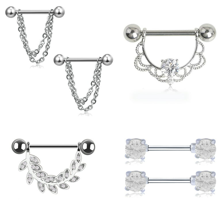 Grof Alfabet Bevatten D-GROEE 8 Pairs Stainless Steel Nipple Rings Body Jewelry Piercing Shiny  Tongue Nose Ring Barbell Heart Leaves Rhinestone for Women Girls -  Walmart.com