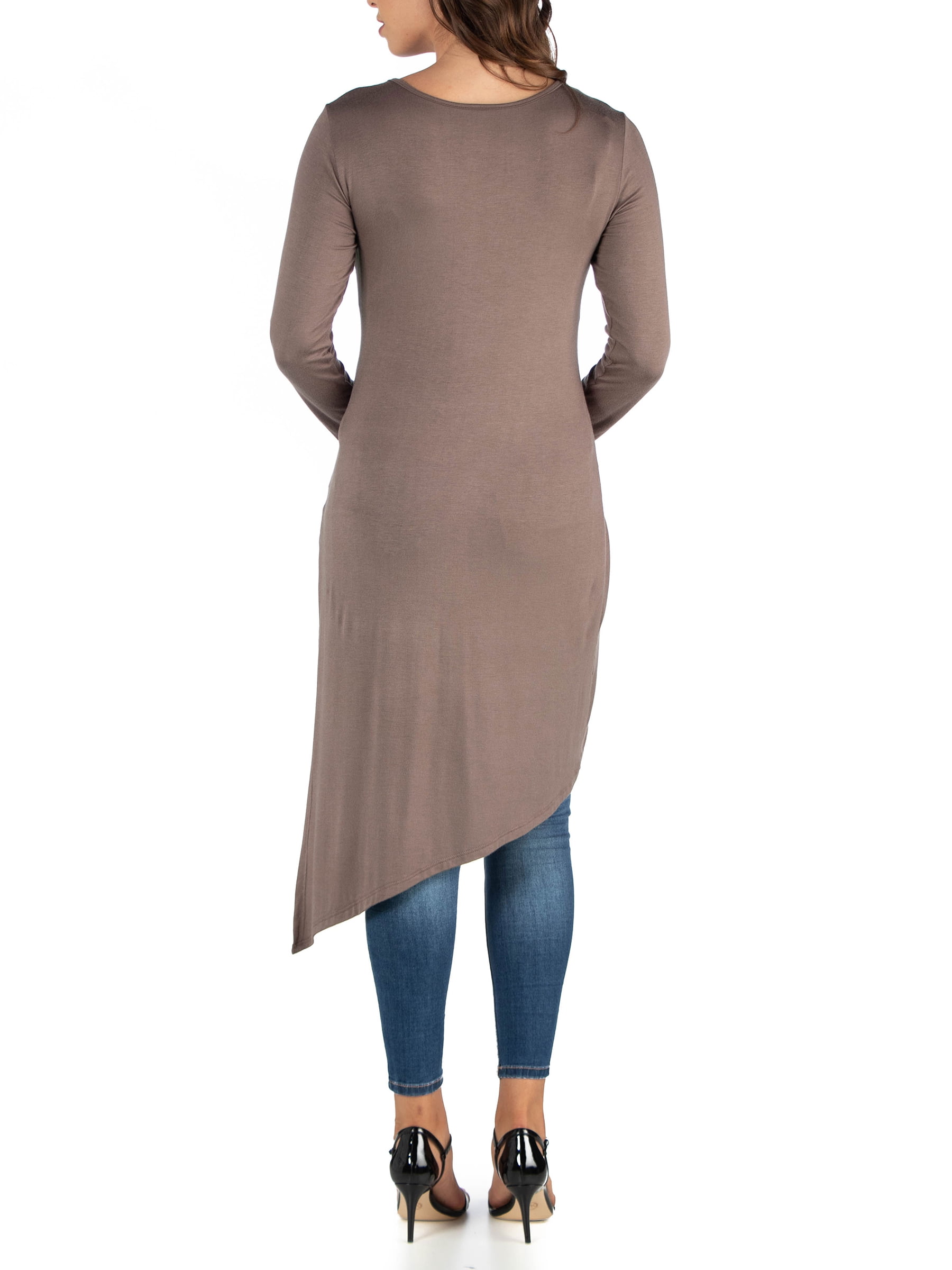 24seven Comfort Apparel Long Sleeve Knee Length Asymmetrical Maternity Tunic Top