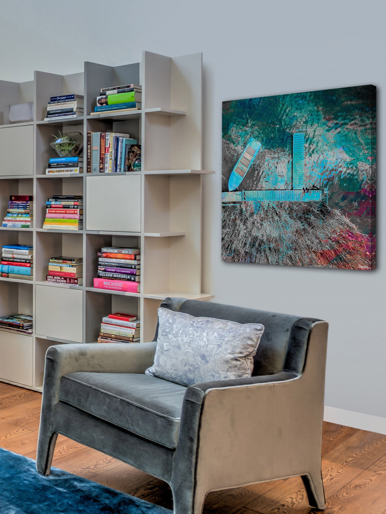 "Blue Pier" Painting Print on Wrapped Canvas
