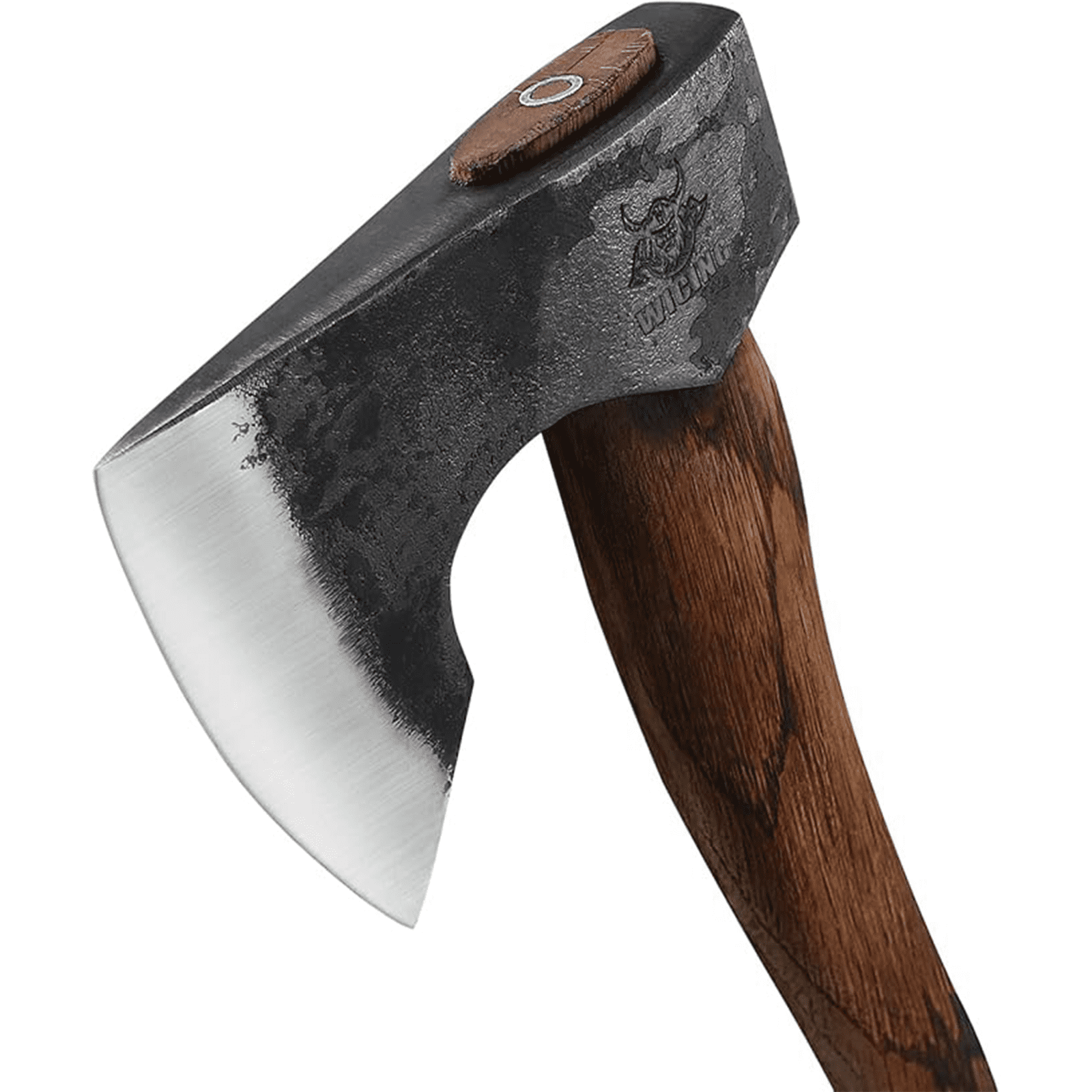WICING 13.5" Camping Hatchet with 1065 Carbon Steel Head Beech Wood Handle and Leather Sheath for Camping Bushcraft Wood Chopping and Outdoor Use