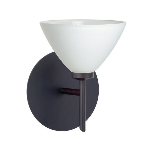 1SW-174307-LED-BR Besa Lighting Domi-One Light Mini Wall Sconce-5 Inches Wide by 6.25 Inches High-Bronze Finish-White Glass Color-LED Lamping Type