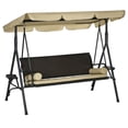 thumbnail image 1 of 3-Seat Outdoor Porch Swing with Adjustable Canopy, Khaki PE Rattan Wicker & Steel Frame Patio Swing Bench with Removable Cushion and Pillows for Garden, Backyard or Patio, 1 of 7