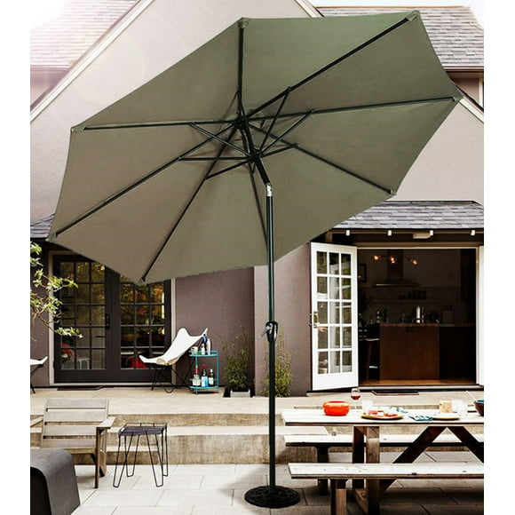 9ft Round Patio Umbrella with Tilt and Crank, Centred Umbrellas Outdoor Market Parasol Sun Shelter Table Umbrella with 8 Sturdy Ribs