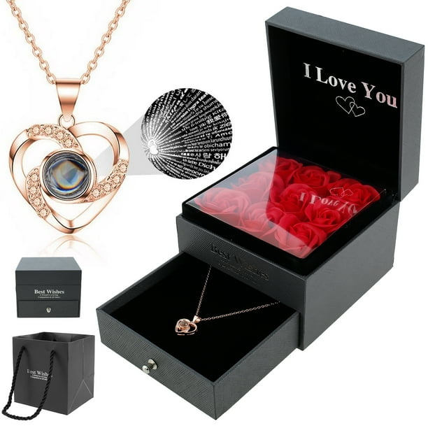 Regalos Originales Para Mujer Rosa Real Prervada Con Collar I Love