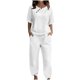 thumbnail image 1 of Conjunto de dos piezas para mujer: camiseta de manga corta con botones y pantalón largo - Poliéster y spandex, estilo informal de verano, 1 of 7