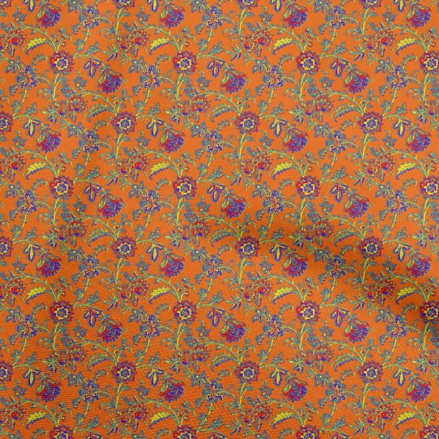 oneOone Popeline de Coton Sergé Tissu Orange Tissu Floral pour Robe Tissu Imprimé Tissu au Mètre 56 Pouces de Large