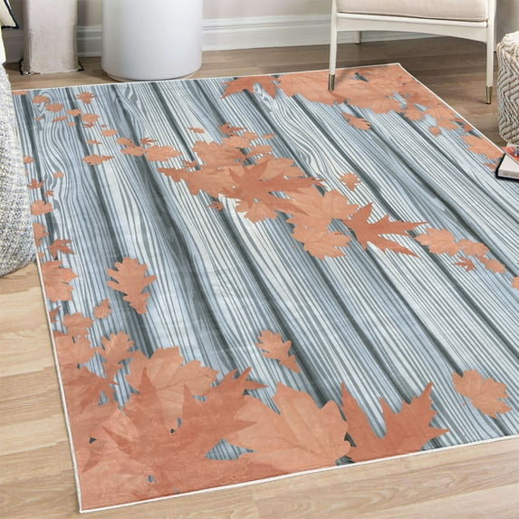 Autumn Decorative Rug, Fall Maple Leafs Tree Diagonal Leaves Foliage Rustic Wooden Planks Illustration, Quality Carpet for Bedroom Dorm and Living Room, 6 Sizes, Blue Grey, by Ambesonne
