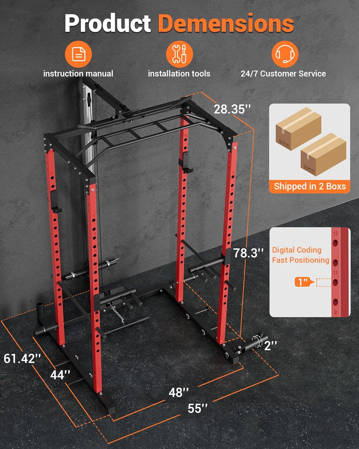 GARVEE Power Rack Cage,1200lbs Weight Rack with LAT Pulldown & Low Row,Multi-Function Squat Rack with More Training Attachment