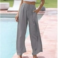 thumbnail image 5 of Women's Summer Linen Blend Palazzo Pants - Wide Leg Trousers with Pockets, Drawstring & Elastic Waist, Lightweight Casual, 5 of 6