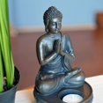 thumbnail image 4 of Seated Buddha Tealight Candle Holders, Set of 2, Greeting or Namaste Pose, Lotus Base, 7.5 H x 4.25 Inches, Hand Crafted, Cast Polyresin, Bronze Color, the Serenity Collection, 4 of 6