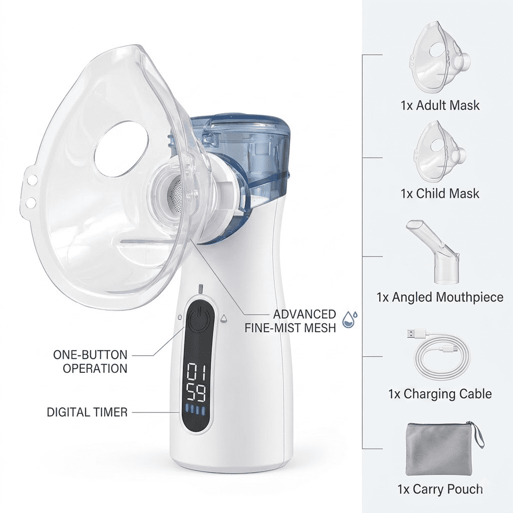 AJZIOJIRO Handheld Humidifier USB Rechargeable Steam Inhaler Portable Compressor for Home Travel