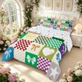 thumbnail image 2 of Manfei Geometric Check Full Size Comforter Sets,Cute Heart Bowtie Bedding Comforter Set,Yellow Green,Colorful Stars Reversible,3pcs,1 Comforter and 2 Pillowcases,3pcs,1 Comforter and 2 Pillowcases, 2 of 7
