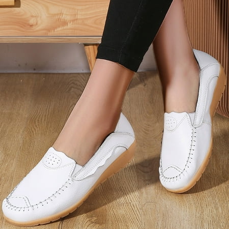 

GUOBIOZIY Loafers for Women Casual Slip on Flats Shoes Walking Boat Shoe（White 8.5）