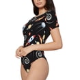 thumbnail image 2 of KLL Women 's Crew Neck Bodysuit Jumpsuits Space Rocket Print Short onesies Stretch T Shirts, 2 of 7