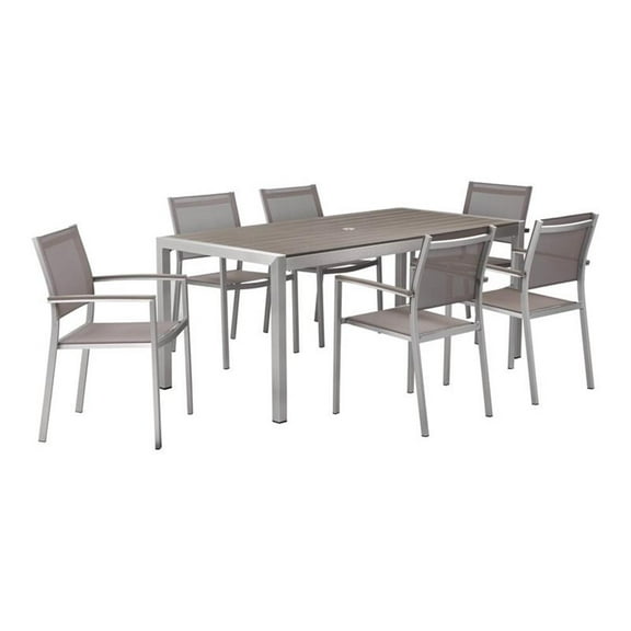 Afuera Living 7-piece Modern Aluminum Frame Patio Dining Set in Gray