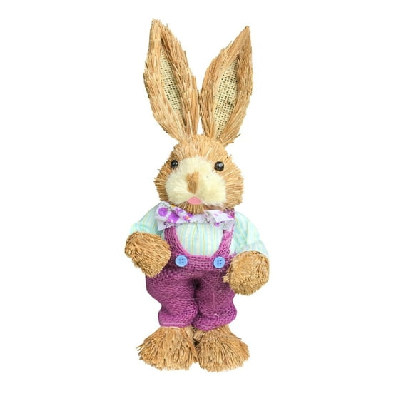 35Cm Handmade Straw Easter Bunny Ornament, Natural Fiber Craftsmanship with Charming attire, for Outdoor Easter decor, Spring Home decor, and Rustic Home decor for Cozy interior