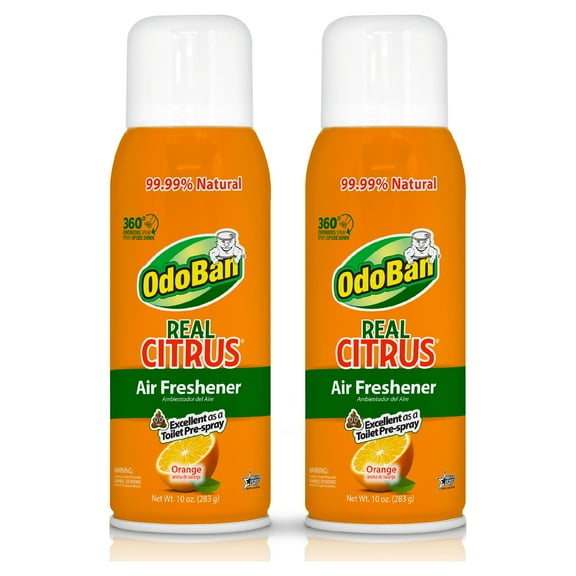 OdoBan Aroma Eliminator, 360-Degree Continuous Spray Natural Oil Real Citrus Air Freshener, Toilet Spray, 2-Pack, 10 Ounces Each, Orange Scent
