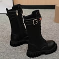 thumbnail image 6 of Lovzfmll Boots for Boys Girls, Star Lace Up British Style Mid Calf Boots, Round Toe Chunky Heel Leather Cowboy Winter Shoes for Kids 5-5.5 Years, Black, 6 of 9
