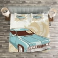 thumbnail image 3 of Ambesonne Cars Quilted Bedspread Set 3 Pcs, Classical Sports Car Retro, Queen Size, Pale Pink Blue, 3 of 3