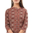 thumbnail image 4 of Casual Kurta Maroon Sanagneri Print Kurti For Women Long Tunic 3/4 Sleeves, 4 of 5