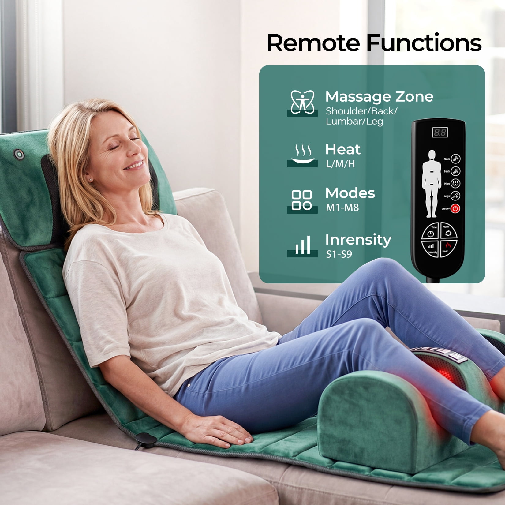 HOMEMASSA Massage Mats for Full Body with Heat,Shiatsu Kneading Vibration Back Massage Pad forfor Chair Bed Floor,Gifts