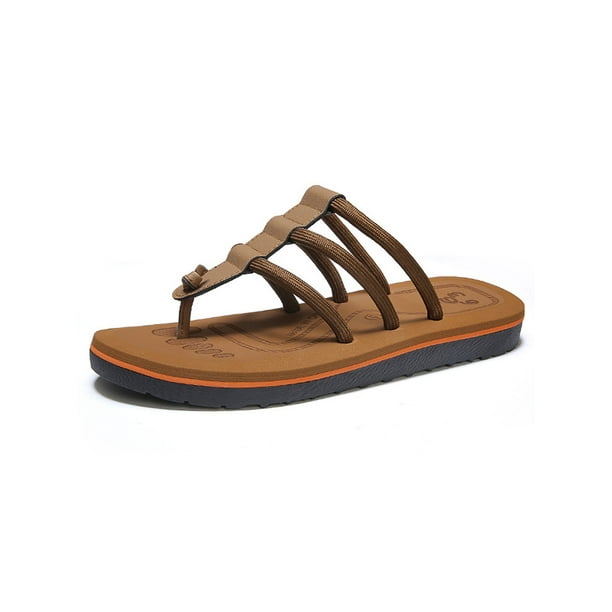 Luxur hommes string sandales sans lacet sandale plate t strap tongs chaussures de plage l g res hommes Kaki 8