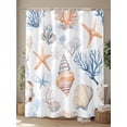 thumbnail image 4 of Coastal Shower Curtain Set, Waterproof Shower Curtains for Bathroom, Ocean Starfish Coral Shell Conch Aesthetics Blue Washable Fabric Cloth Bath Curtain for Bathtub Decoration with Hooks 72x78 Inches, 4 of 6