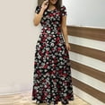 thumbnail image 5 of Cinvoph Robe Maxi pour Femmes, Col Rond, Courte, Sans Manches, Robe T-Shirt à Imprimé Graphique, Été, Décontractée, Taille Haute, Robe Florale, 5 of 5