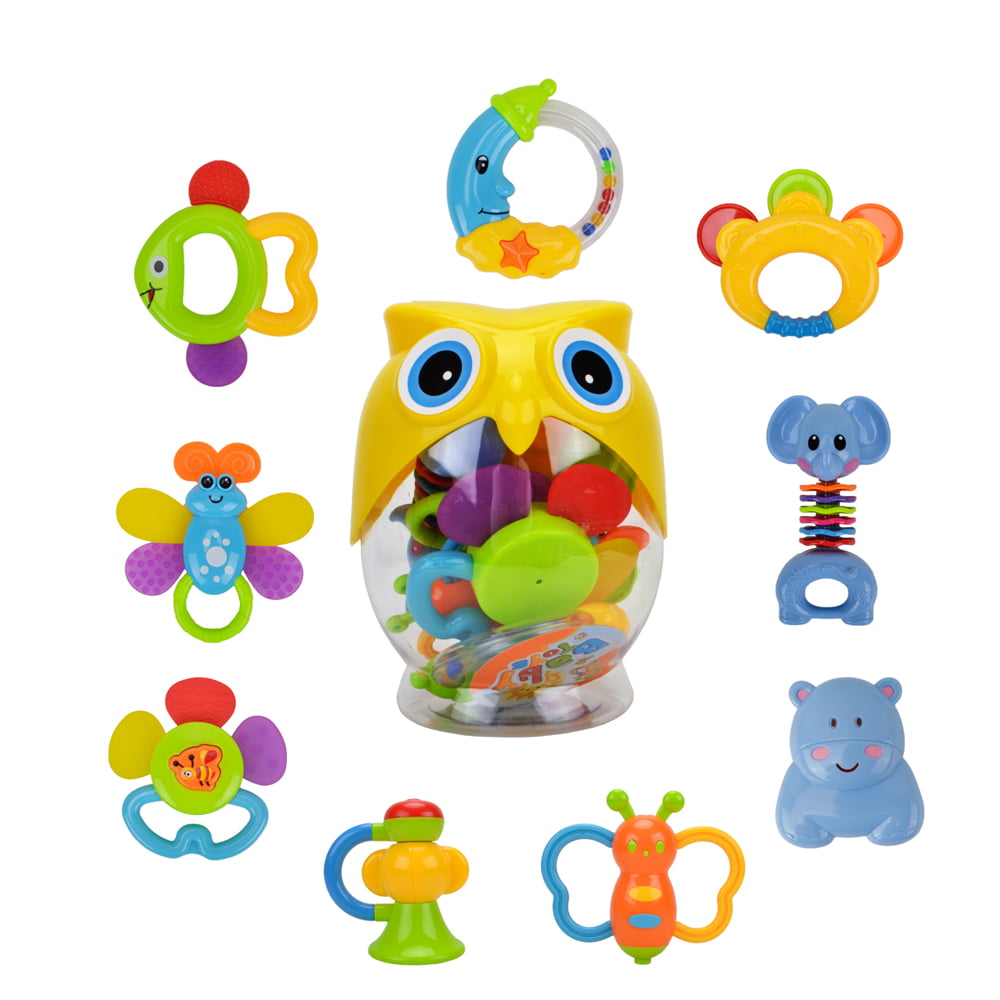 12pcs Baby Rattles Teether Teething Handbell Shaker Safe Chew Funny Musical Toys 