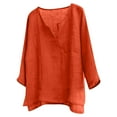 thumbnail image 2 of Designer Spring Summer Men's Casual Cotton Linen Solid Color Long Sleeve Shirts Loose Stand Collar Shirts Orange 3X, 2 of 5