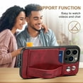 thumbnail image 6 of Elehold Luxury Leather Hand Strap Card Slot Case Compatible with iPhone 14 Pro Max 6.7 Inch with Camera Protection Card Slot Shockproof Kickstand Lanyard for iPhone 14 Pro Max 6.7 inch, Red, 6 of 8