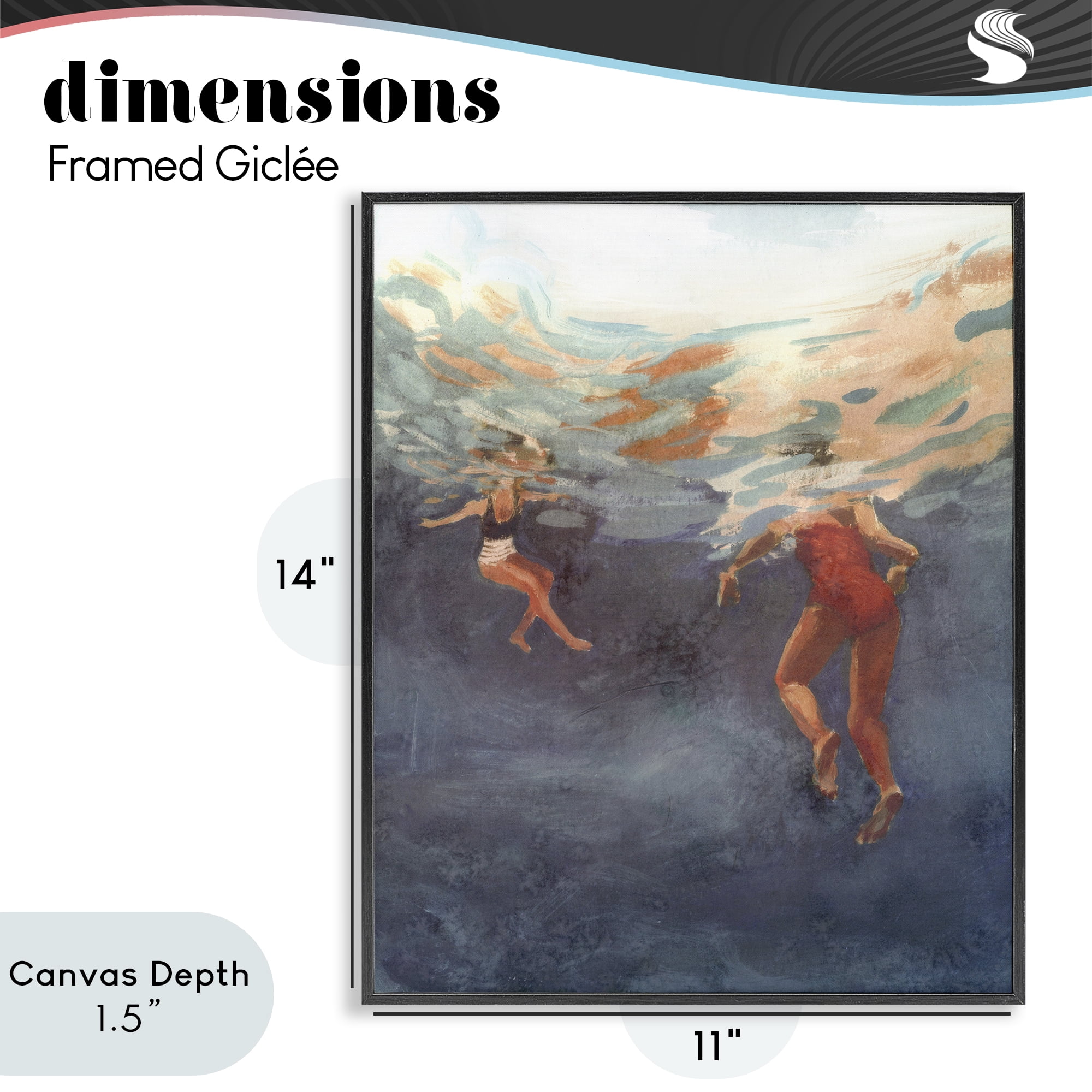 Stupell Industries Summer's Dance Swimmers Black Framed Giclee Art, design by Victoria Barnes
