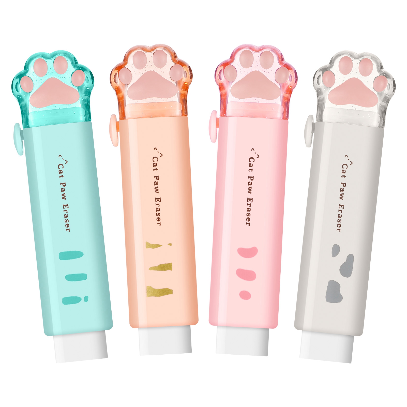 BUBABOX 4 Pcs Cat Paw Eraser, Cute Pushpull Retractable Rubber Rubbing