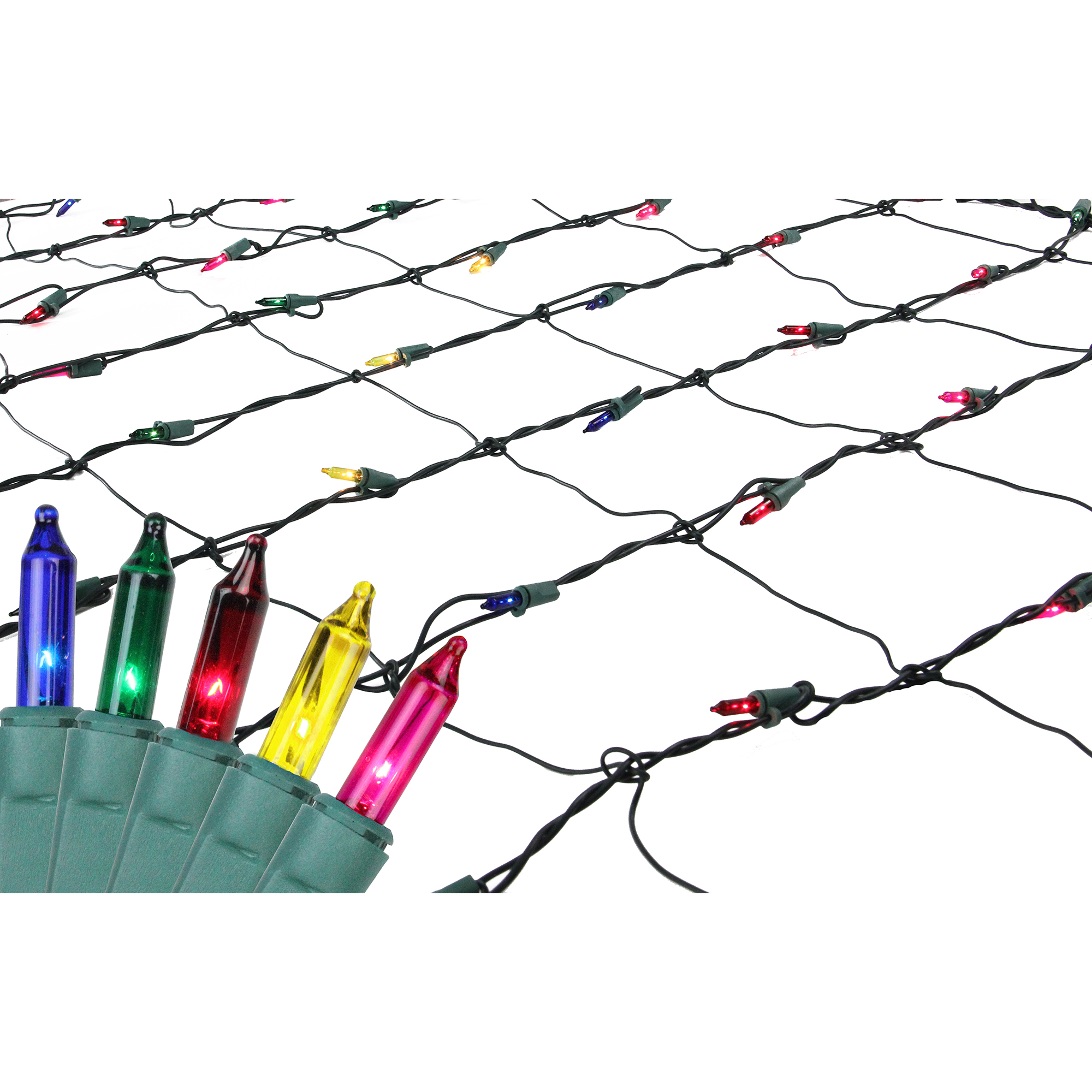 150 count multi colored incandescent Christmas net lights If one bulb