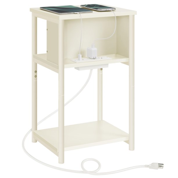 Mesa auxiliar VASAGLE, estación de carga de 3 niveles con puertos USB, color blanco