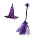 thumbnail image 1 of Escoba de bruja de Halloween, sombrero de bruja, sombrero puntiagudo de bruja, accesorios de disfraz para niños y niñas Púrpura, 1 of 8
