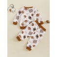 thumbnail image 5 of Toddler Baby Boys Fall Outfits 0 6 12 18 24 Months 2T 3T Letter Rugby Pattern Long Sleeve Crew Neck Sweatshirts with Pants 2 Pcs Clothing Set, 5 of 9