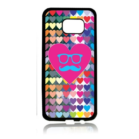 Hipster Elements on Hearts Pattern 80s Style Black Rubber Thin Case Cover for the Samsung Galaxy s7 - Samsung Galaxys7 Accessories - s7 Phone Case