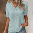 thumbnail image 2 of CAICJ98 T Shirts for Women Elegant Short Sleeve Lace V Neck Shirt Summer Tops Solid Blouses for Women Trendy Basic Tee Mint Green,2XL, 2 of 7
