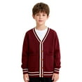 thumbnail image 3 of EnJoCho Boys Girls V Neck Cardigan Sweater Kids Button Down Knit School 𝖴niform Soft Cotton Warm Knitted Outerwear Pocket Cozy Pullover Fall Winter Wear Layering Piece, 3 of 7