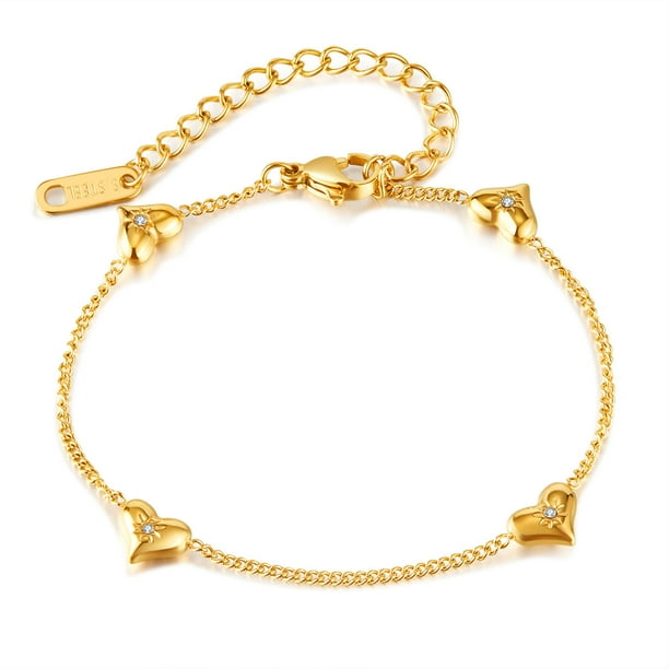 Pulsera en forma de corazón de acero inoxidable para mujer de 16+5 cm