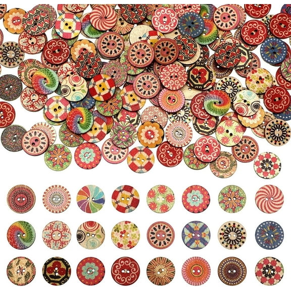 100 Pcs Mixed Color Wood Buttons, Casewin 1 Inch Natural Round Shapes Retro Buttons, Vintage Buttons with 2 Holes for DIY Sewing Crafts