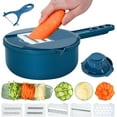 thumbnail image 1 of Mandolina Cortr de alimentos, cortr multifuncional de verduras con protector de mano, triturra de verduras para patata, tomate, zanahoria (azul-7 en 1), 1 of 3