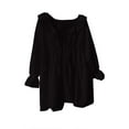 thumbnail image 4 of Fesfesfes Women's Casual Blouses Fashion Flowy Pleated Hem Classic Round-Neck Thress-Quarter Sleeves T-shirt for Daily Summer Outings Wear (Black#1,L), 4 of 4