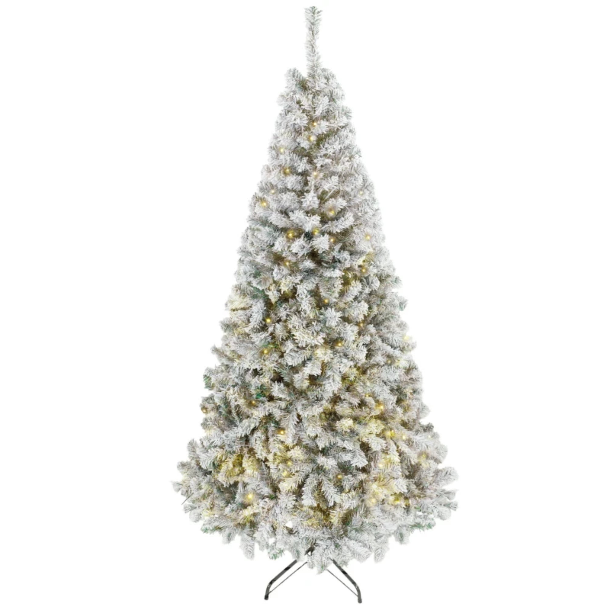 7.5 ft Pre-Lit Flocked Artificial Christmas Tree with 400 Warm White Lights, Hinged Branches, Foldable Metal Stand, 1189 Tips